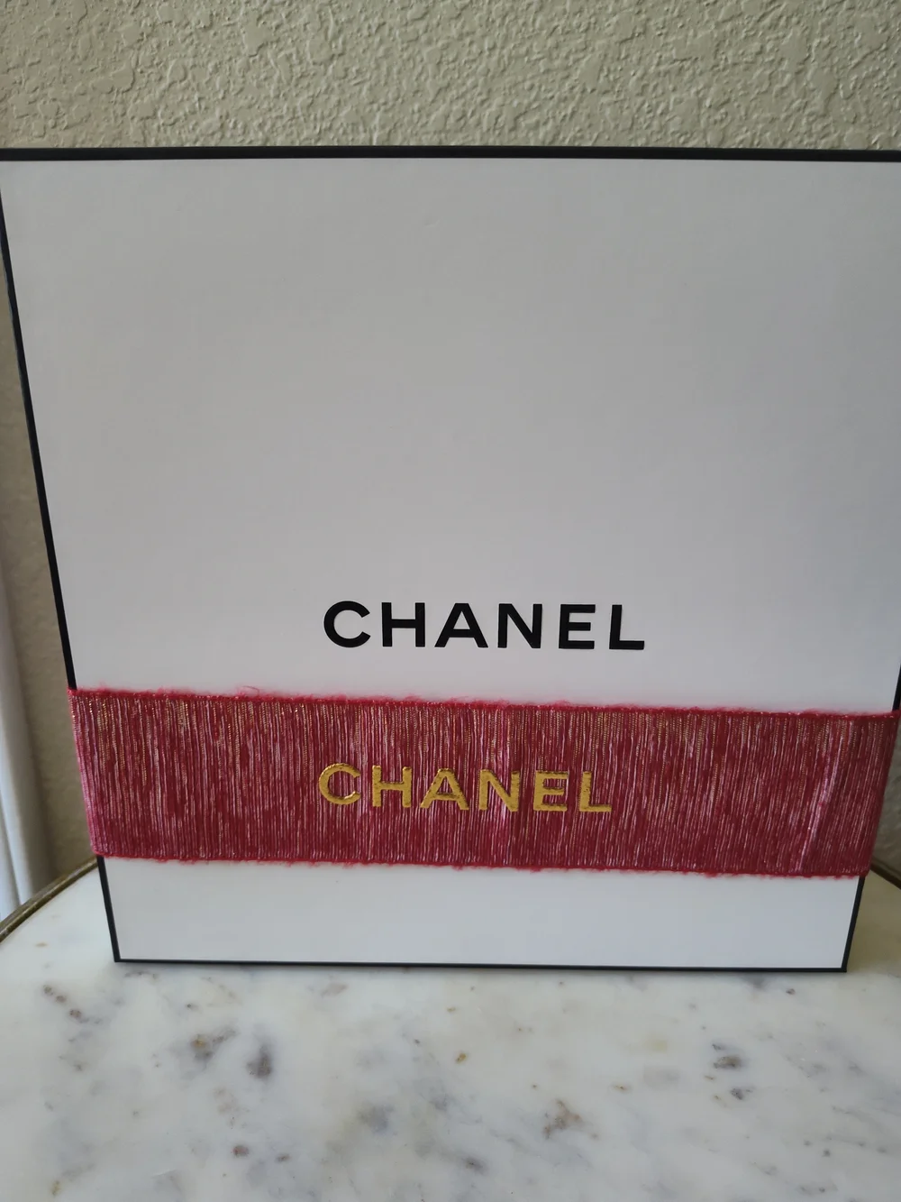 CHANEL Large White Gift Box  Logo Ribbon Black Logo Envelope Luxury Packaging